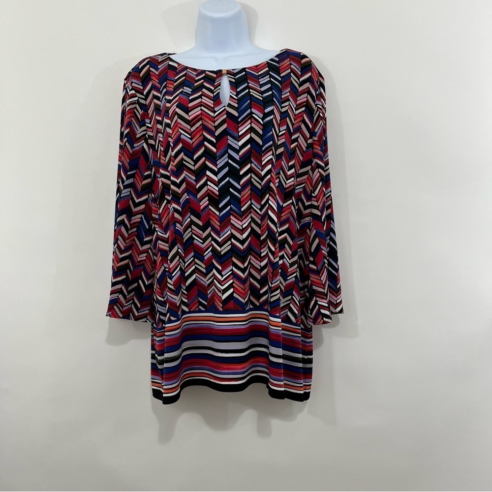 Chico’s Multicolor Chevron Print Striped Border 3/4 Sleeve Blouse
